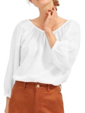 Everlane The Ruched Air Puff Poet Peasant Top Blouse Shirt White 2